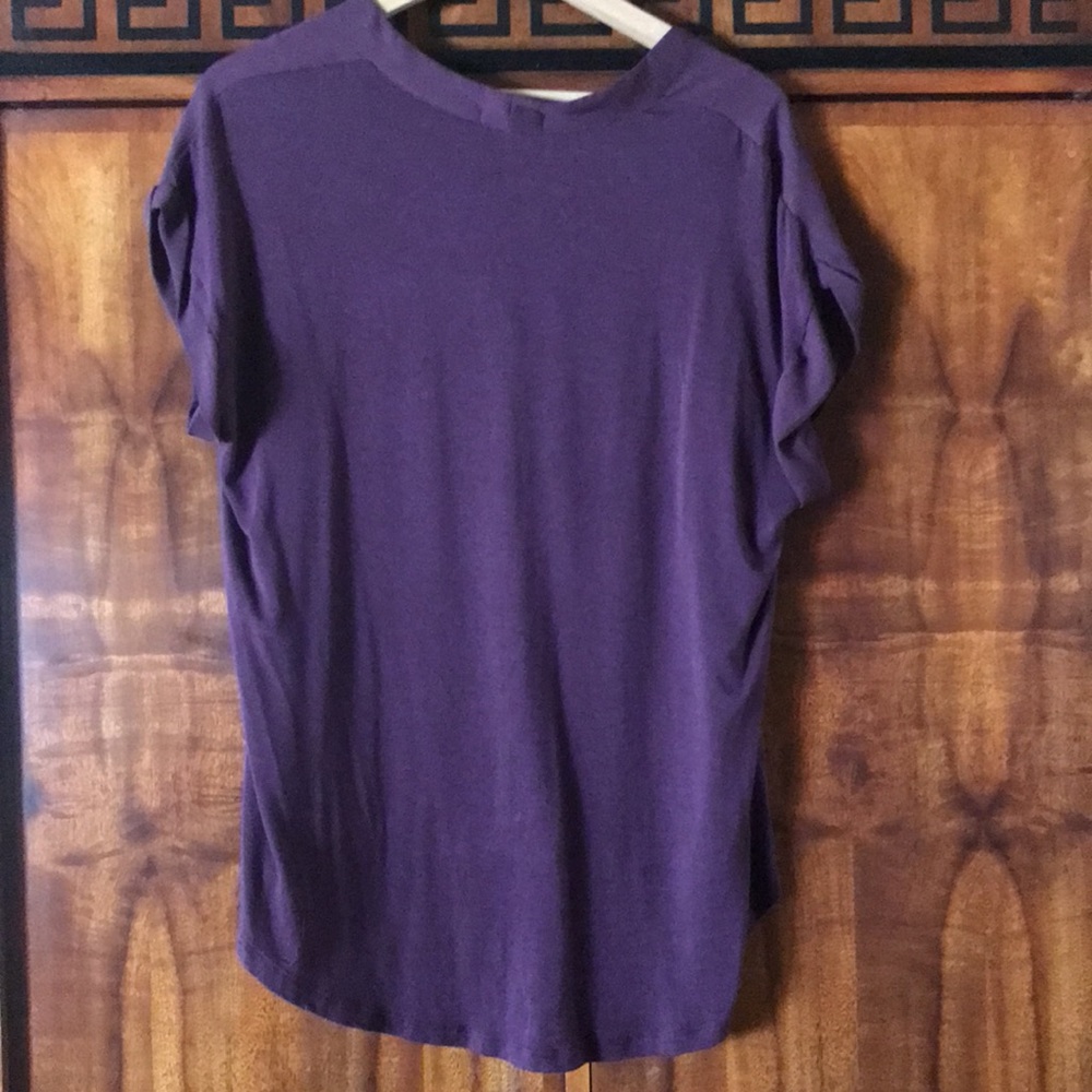 Pleione Women's Top Size Large Purple V-Neck Cap Sleeve Hi-Low Hem Casual Blouse - Picture 10 of 16